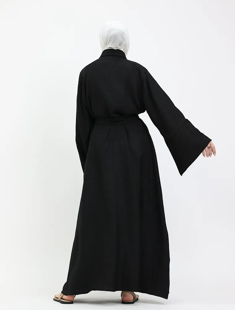 Black Linen Feel Collar Shirt